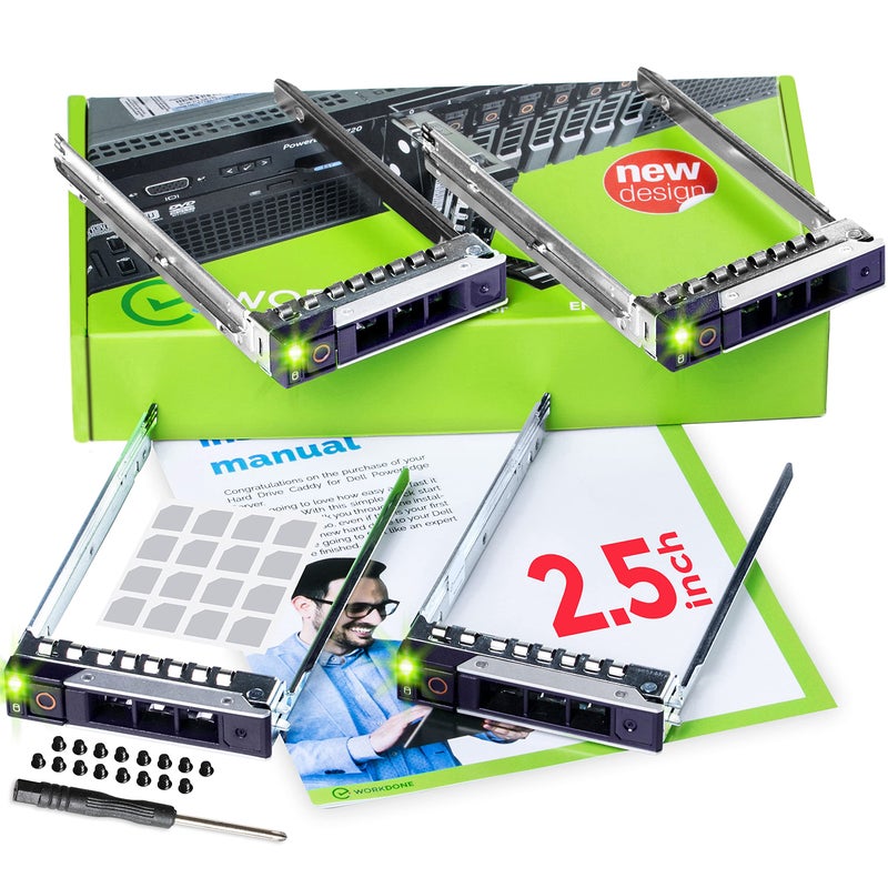 WORKDONE 4-Pack - 2.5" Hard Drive Caddy - Compatible for Dell PowerEdge Servers - 14th Gen R440 R640 R740 R740xd R840 R940 R6415 R650xs - Bright LED SSD SAS SATA NVMe Tray - Setup with Manual - Image 1